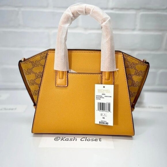 Michael Kors Satchel Avril Small Crossbody Bag MK Signature Honeycomb Yellow - Picture 11 of 11